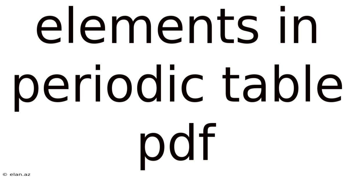 Elements In Periodic Table Pdf