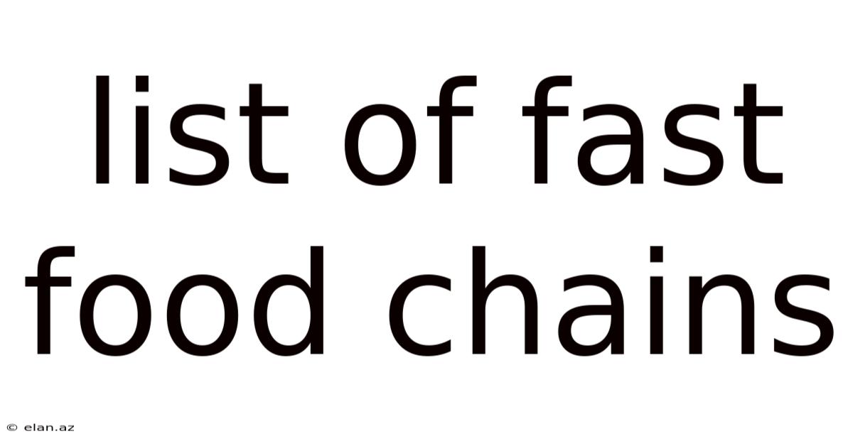 List Of Fast Food Chains